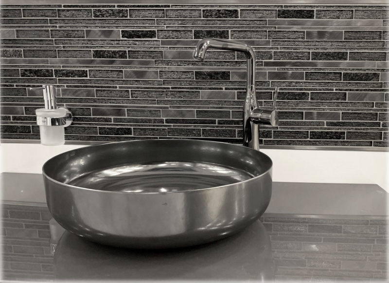 Mosaic tile kitchen splashback translucent aluminum black composite glass mosaic Crystal stone aluminum black MOS49-GV84_f