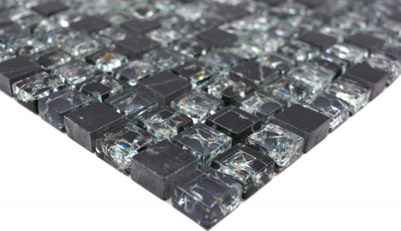 Mosaic tile kitchen splashback translucent black glass mosaic crystal stone black MOS92-1028_f