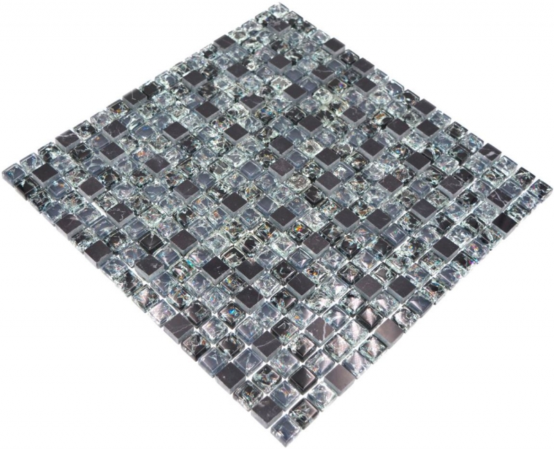 Mosaic tile kitchen splashback translucent black glass mosaic crystal stone black MOS92-1028_f