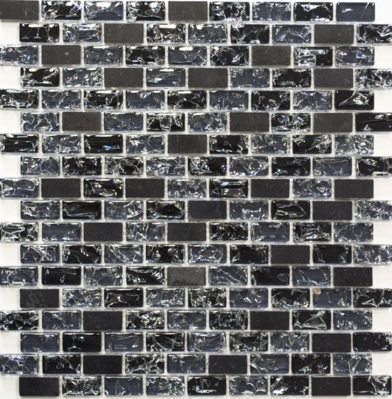 Mosaic tile kitchen splashback Translucent black Brick Glass mosaic Crystal stone black MOS87-b1128_f