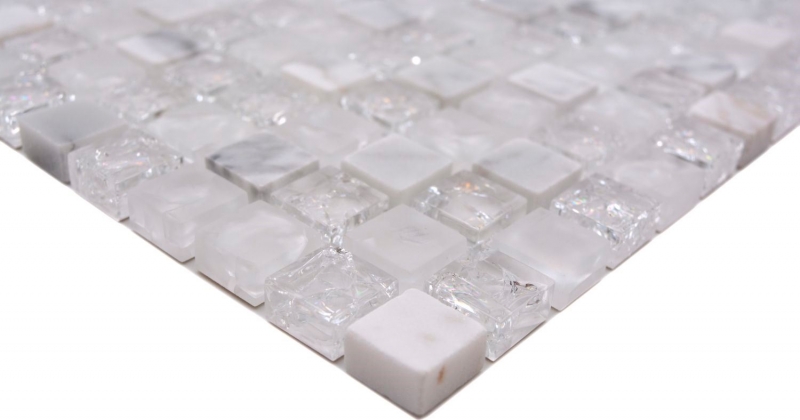 Mosaic tile kitchen splashback translucent white glass mosaic Crystal stone white MOS92-0102_f