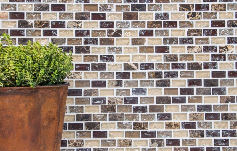 Mosaic tile kitchen splashback Translucent dark beige Brick Glass mosaic Crystal stone emperador dark MOS87-B1155_f