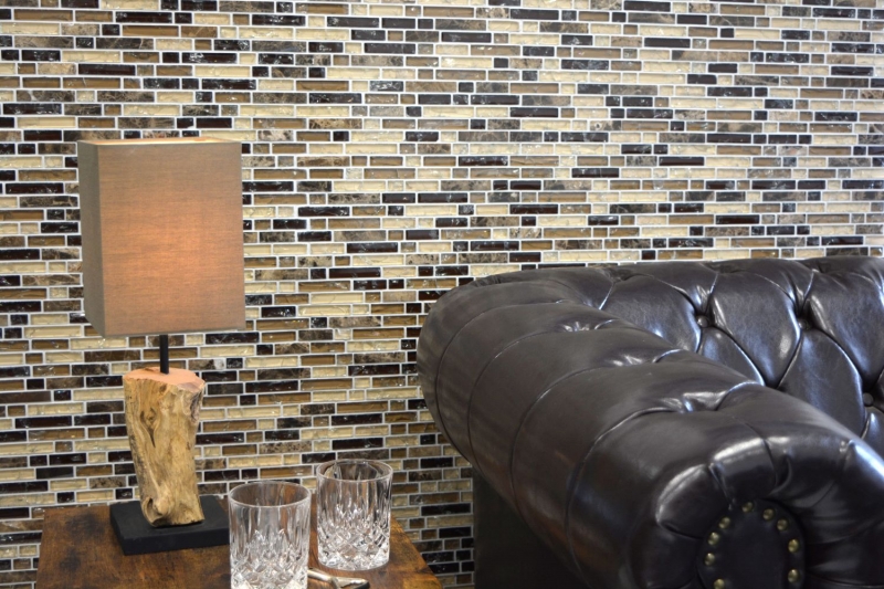 Mosaic tile kitchen splashback translucent dark beige composite glass mosaic Crystal stone emperador dark MOS87-V1355_f