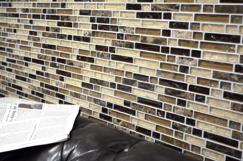 Mosaic tile kitchen splashback translucent dark beige composite glass mosaic Crystal stone emperador dark MOS87-V1355_f