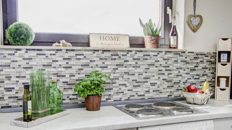 Mosaic tile kitchen splashback translucent gray-green composite glass mosaic Crystal stone gray-green MOS87-V1352_f