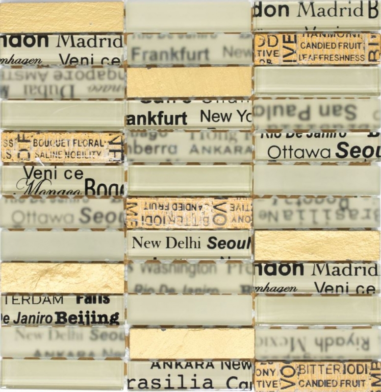 Mosaic tile kitchen splashback translucent gold rectangle glass mosaic Crystal stone gold MOS87-29_f