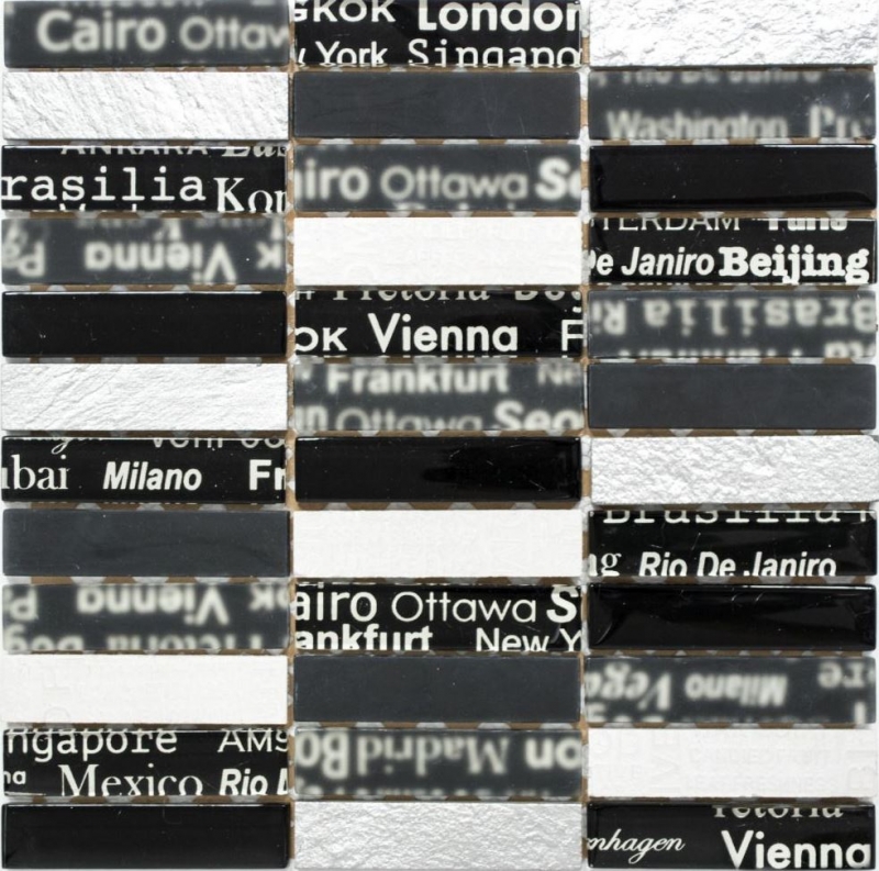 Mosaic tile kitchen splashback translucent black rectangular glass mosaic Crystal stone black MOS87-39_f