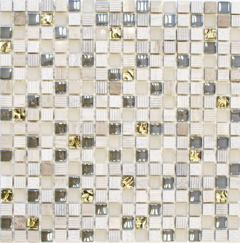 Mosaic tile kitchen splashback Translucent light gray gold Glass mosaic Crystal stone EP light gray gold MOS92-HQ12_f