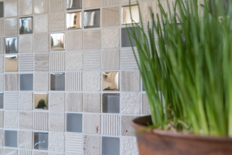 Mosaic tile kitchen splashback Translucent light gray silver Glass mosaic Crystal stone EP light gray silver MOS92-HQ20_f