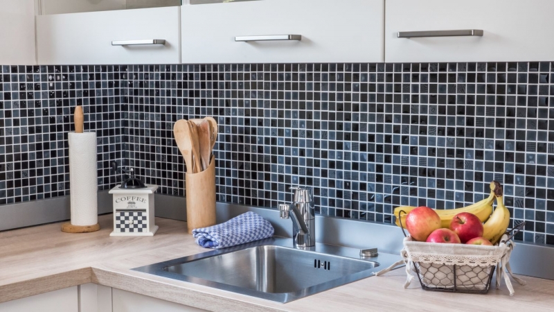 Mosaic tile kitchen splashback Translucent dark gray black Glass mosaic Crystal stone Relief dark gray black MOS83-HQ29_f