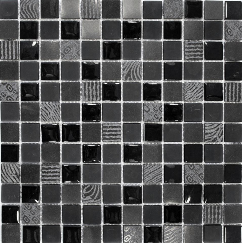 Mosaic tile kitchen splashback Translucent dark gray black Glass mosaic Crystal stone Relief dark gray black MOS83-HQ29_f