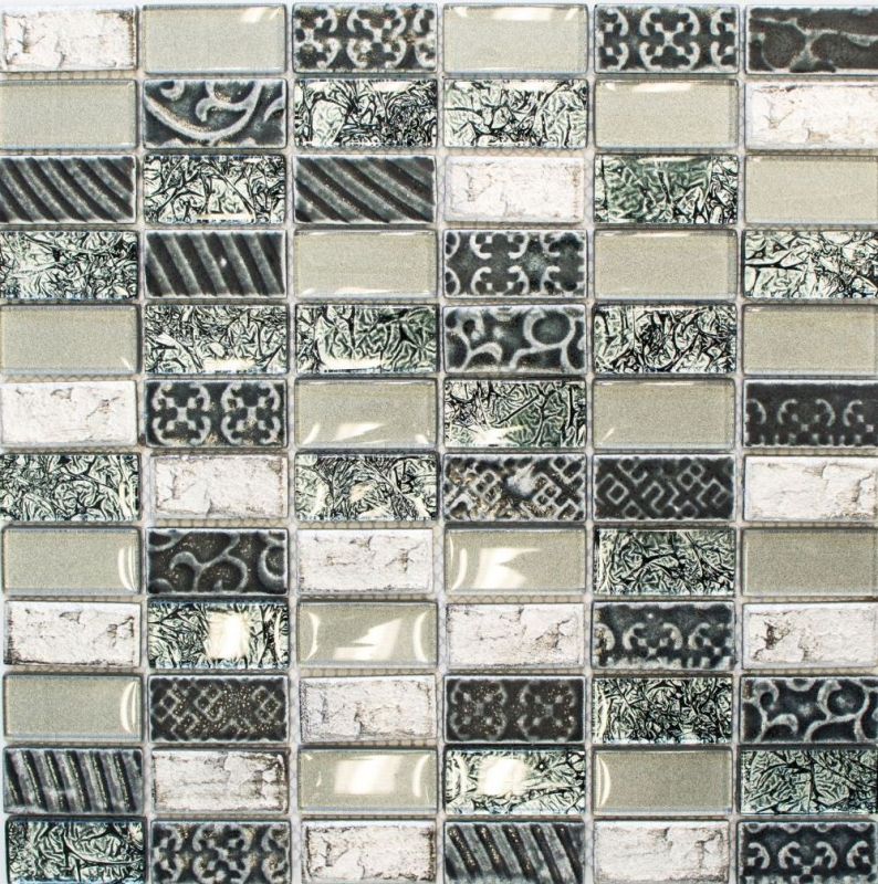 Mosaic tile kitchen splashback translucent silver rectangle glass mosaic Crystal stone retro silver MOS83-CRS2_f