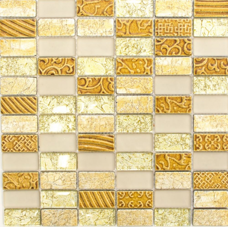 Mosaic tile kitchen splashback Translucent gold Rectangle glass mosaic Crystal stone Retro gold MOS83-CRS4_f