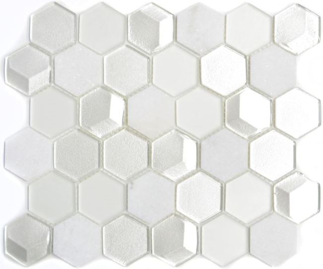 Mosaic tiles kitchen splashback white hexagon glass mosaic stone 3D MOS11D-HXN11_f