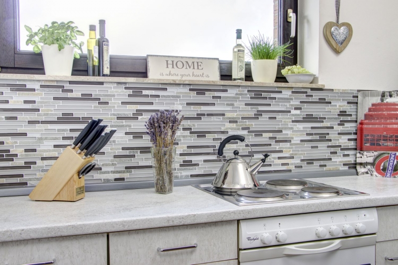 Mosaic tile kitchen splashback translucent gray brown composite glass mosaic Crystal stone gray brown MOS86-0202_f