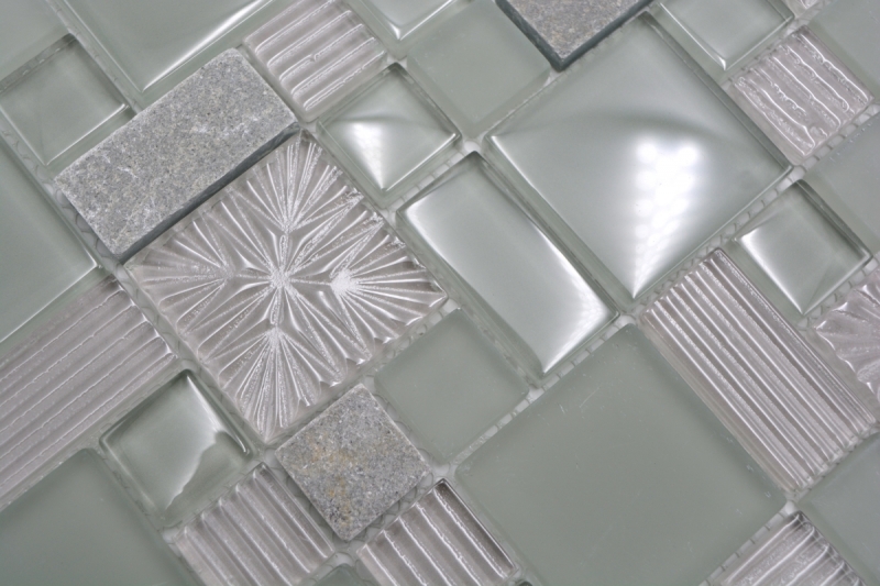 Mosaic tile kitchen splashback translucent gray combination glass mosaic Crystal stone clear gray gray matt MOS88-MC669_f