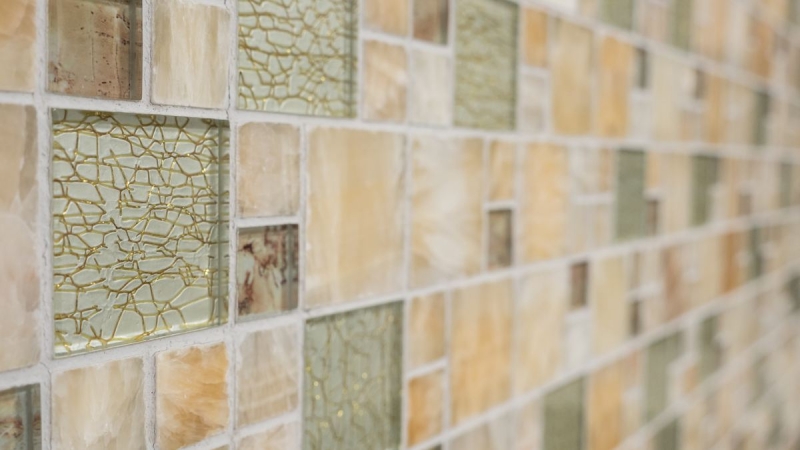 Mosaic tile kitchen splashback translucent amber gold combination glass mosaic crystal stone onyx elegance gold MOS88-MC649_f
