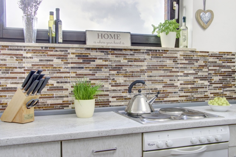 Mosaic tile kitchen splashback translucent beige brown composite glass mosaic Crystal marble beige brown MOS86-1302_f