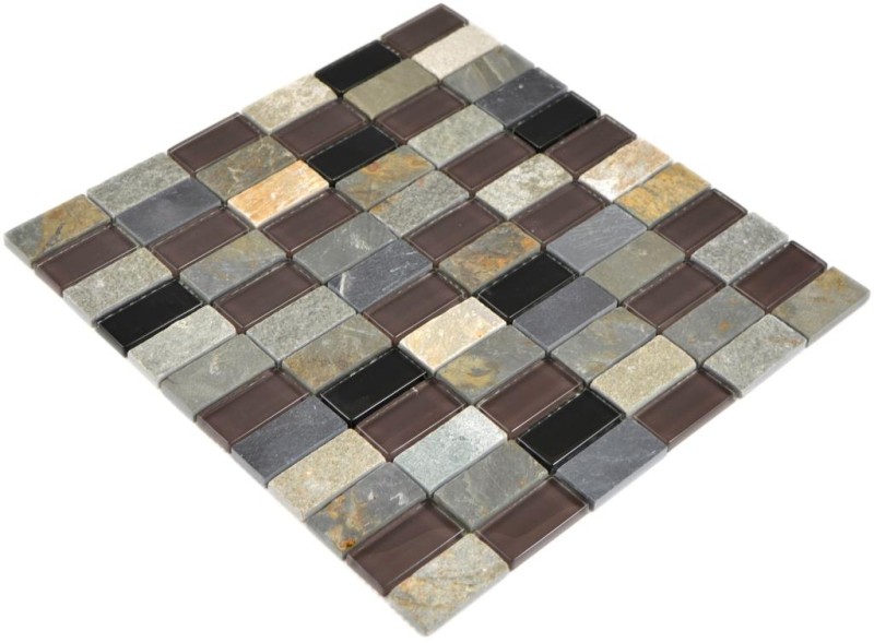 Mosaic tile Translucent beige brown gray black rectangle glass mosaic Crystal stone MOS87-1312_f