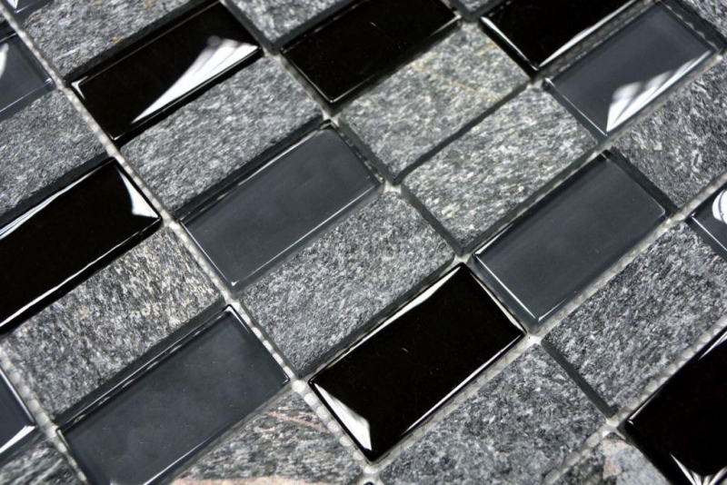 Mosaic tile kitchen splashback translucent gray black rectangle glass mosaic Crystal stone gray black MOS87-1303_f