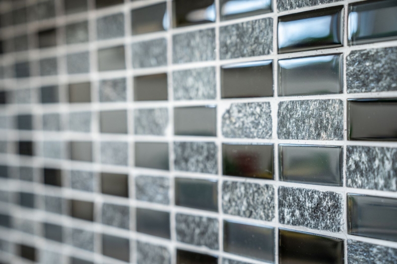 Mosaic tile kitchen splashback translucent gray black rectangle glass mosaic Crystal stone gray black MOS87-1303_f