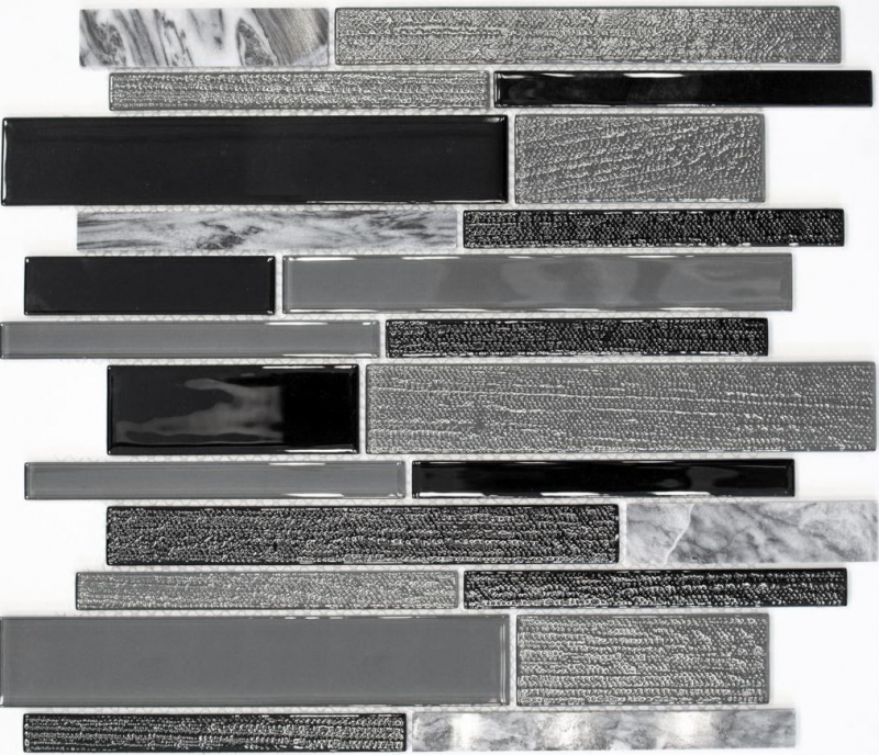 Mosaic tiles kitchen splashback gray black composite glass mosaic stone gray MOS67-GV44_f