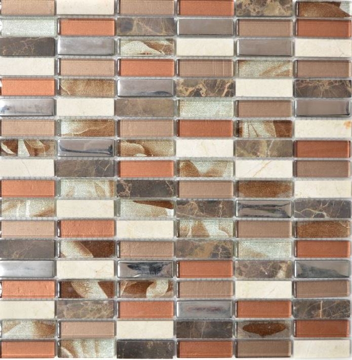 Mosaic tile backing translucent brown silver rectangle glass mosaic Crystal stone brown MOS87-SM78_f
