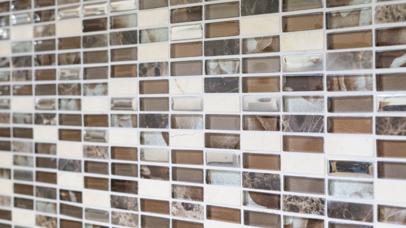 Mosaic tile backing translucent brown silver rectangle glass mosaic Crystal stone brown MOS87-SM78_f