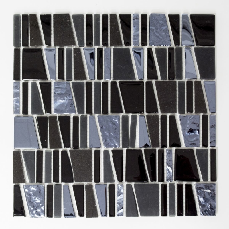 Mosaic tile kitchen splashback translucent black ladder glass mosaic Crystal stone EP black MOS87-0107_f