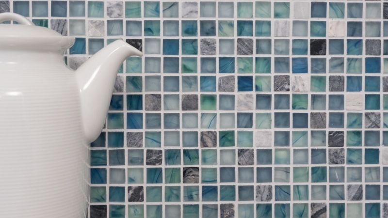 Mosaic tiles kitchen splashback green blue glass mosaic stone cream green blue MOS92-XCR1501_f