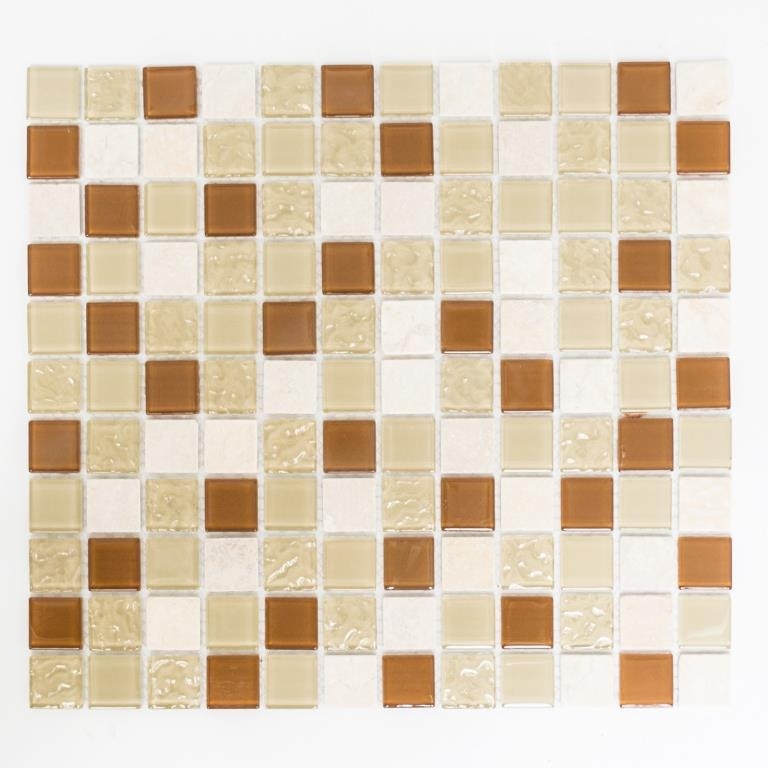 Mosaic tiles kitchen splashback beige glass mosaic stone MOS62-1204-GN_f