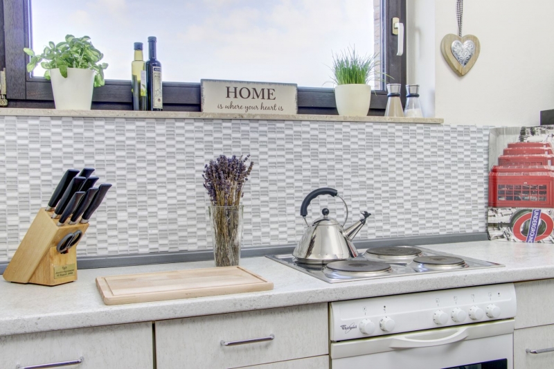 Mosaic tile kitchen splashback Translucent white rods Glass mosaic Crystal stone white white matt MOS87-1401_f
