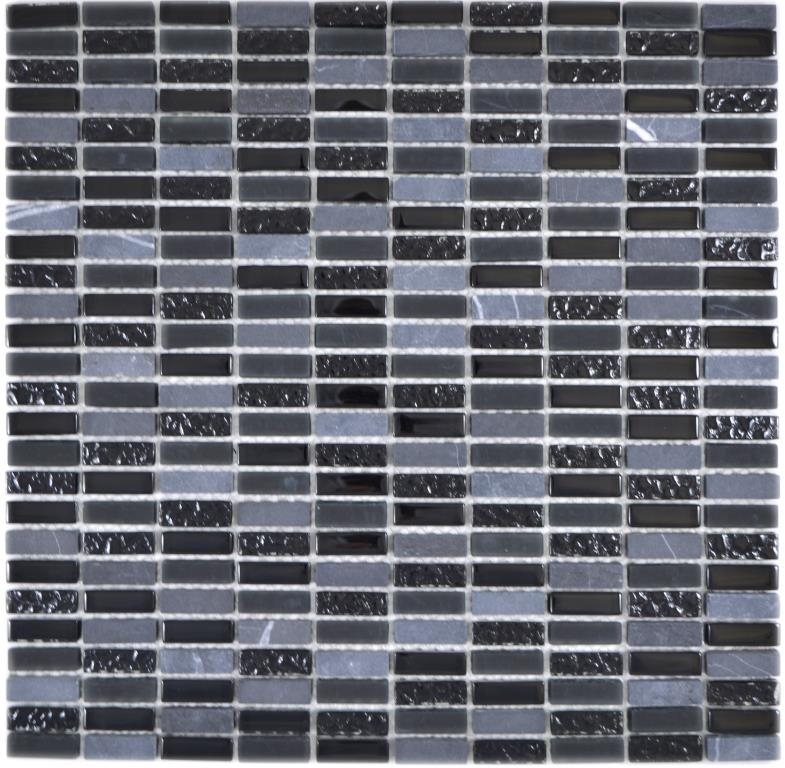 Mosaic tile kitchen splashback translucent gray rods glass mosaic Crystal stone gray matt black MOS87-1403_f