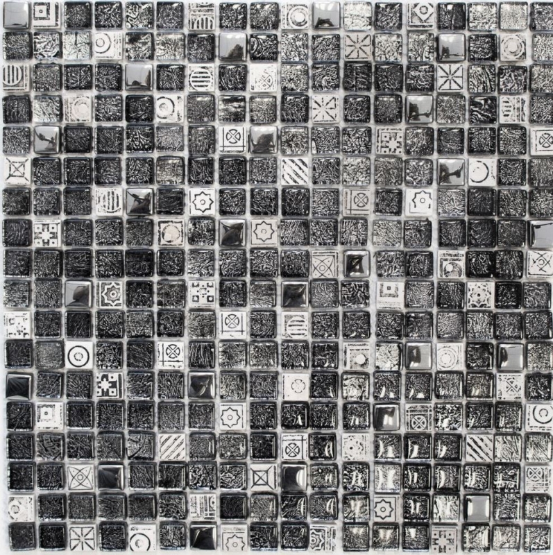 Mosaic tile kitchen splashback translucent white silver black glass mosaic Crystal stone white silver black structure MOS92-Z02EU_f