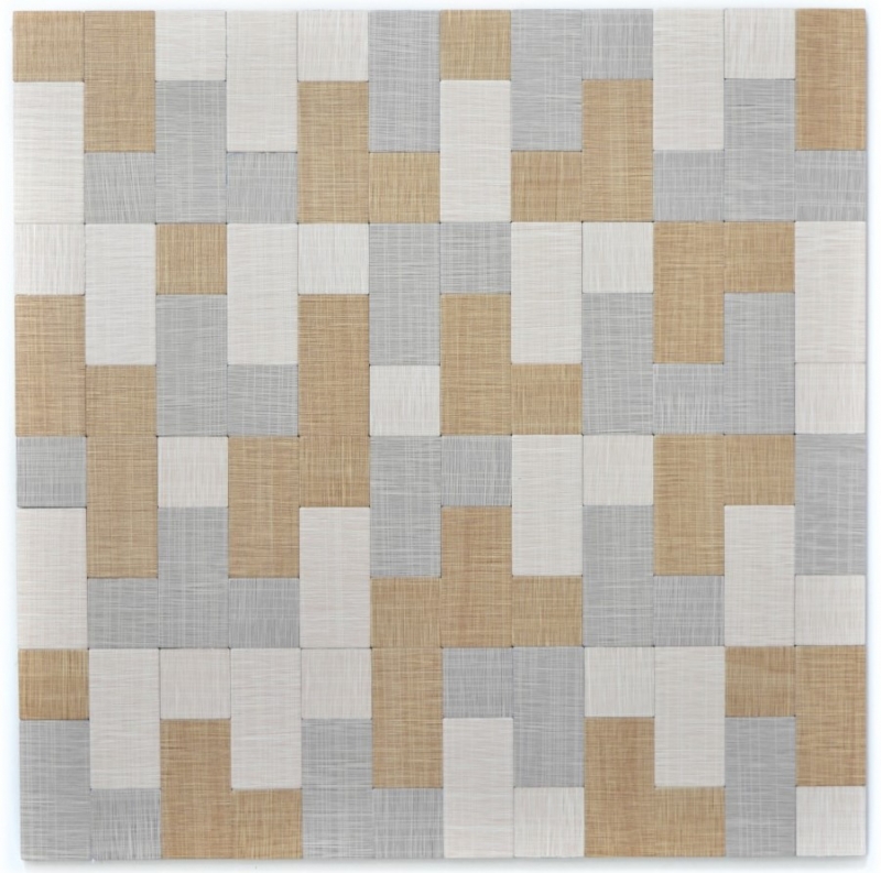 Mosaic tiles kitchen splashback self-adhesive aluminum cream beige grey combination metal textile look MOS200-2522_f