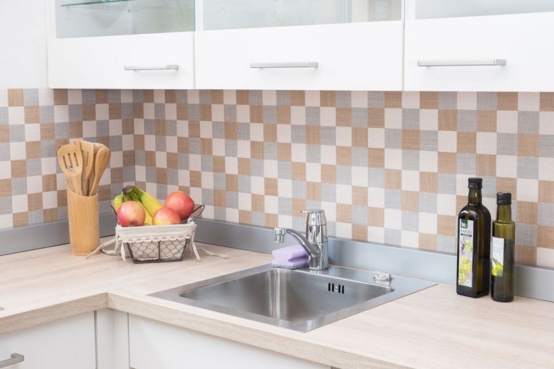 Mosaic tiles kitchen splashback self-adhesive aluminum cream beige grey metal textile look MOS200-2622_f