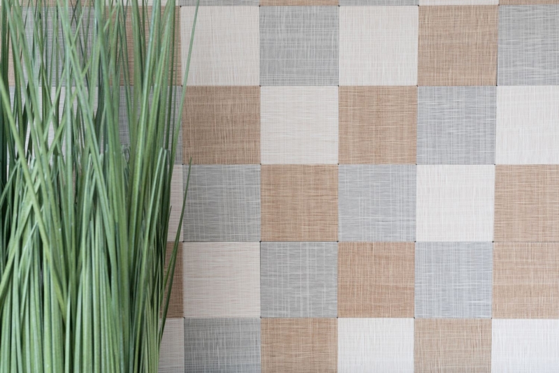 Mosaic tiles kitchen splashback self-adhesive aluminum cream beige grey metal textile look MOS200-2622_f