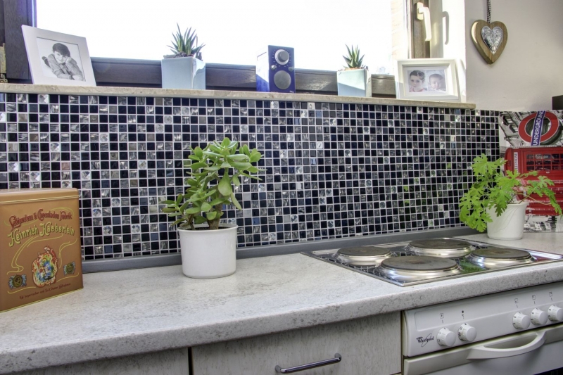 Mosaic tiles kitchen splashback self-adhesive stainless steel black glass mosaic steel black glass MOS200-4CM26_f