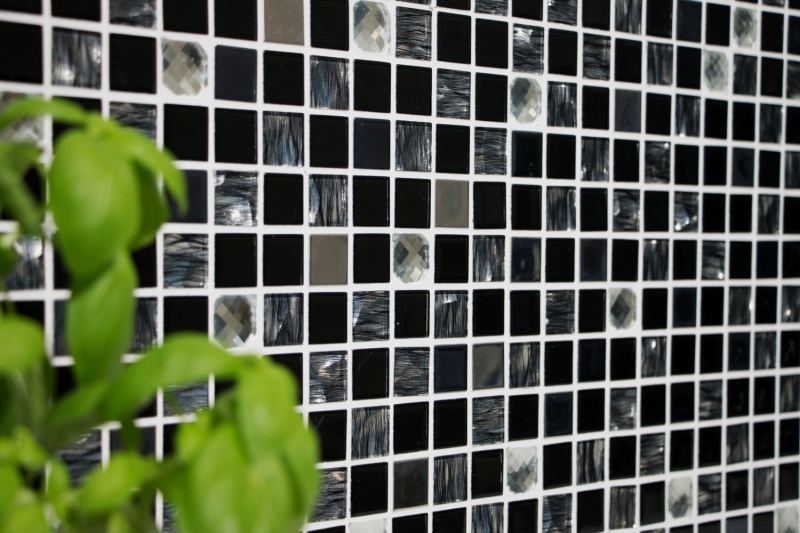 Mosaic tiles kitchen splashback self-adhesive stainless steel black glass mosaic steel black glass MOS200-4CM26_f