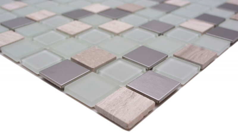 Mosaic tiles kitchen splashback self-adhesive stone stainless steel white glass mosaic stone steel white glass MOS200-4CM32_f