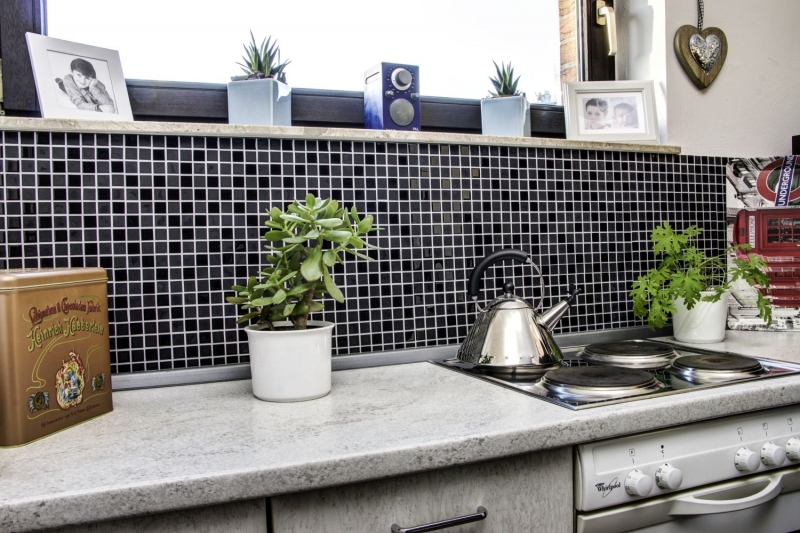 Mosaic tiles kitchen splashback self-adhesive black glass mosaic black matt black MOS200-4CM22_f