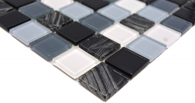 Mosaic tiles kitchen splashback self-adhesive white gray black glass mosaic gray black white wipe MOS200-4CM28_f