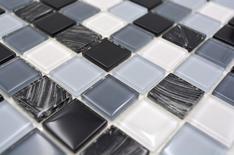 Mosaic tiles kitchen splashback self-adhesive white gray black glass mosaic gray black white wipe MOS200-4CM28_f