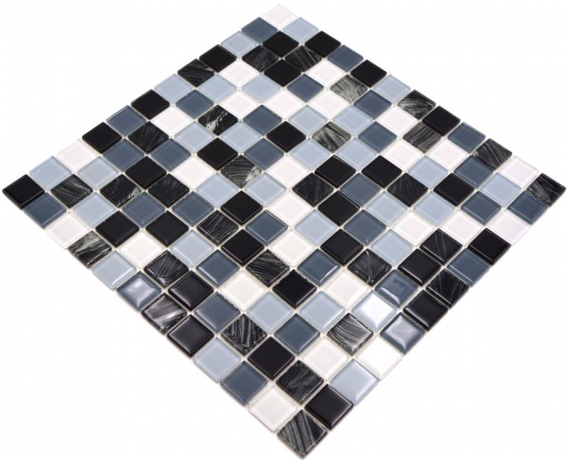 Mosaic tiles kitchen splashback self-adhesive white gray black glass mosaic gray black white wipe MOS200-4CM28_f