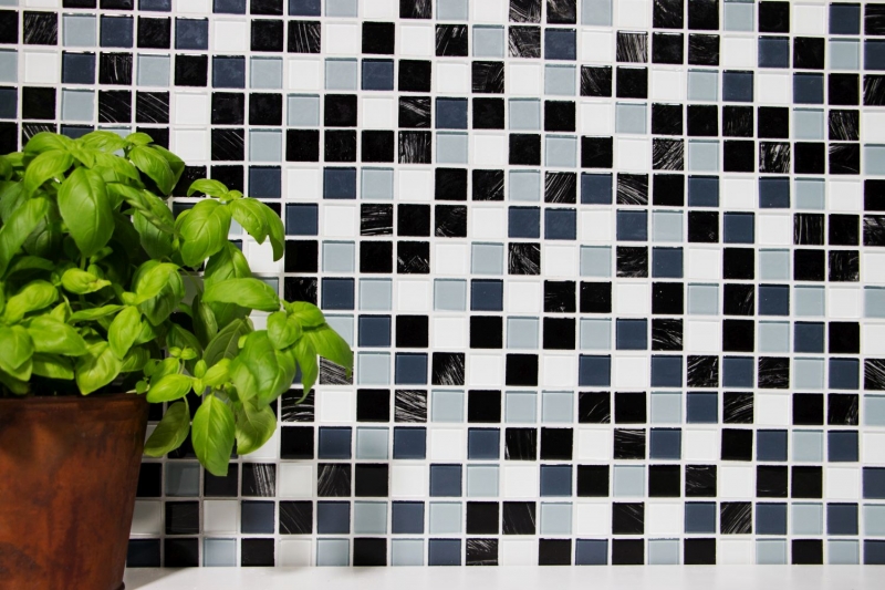 Mosaic tiles kitchen splashback self-adhesive white gray black glass mosaic gray black white wipe MOS200-4CM28_f