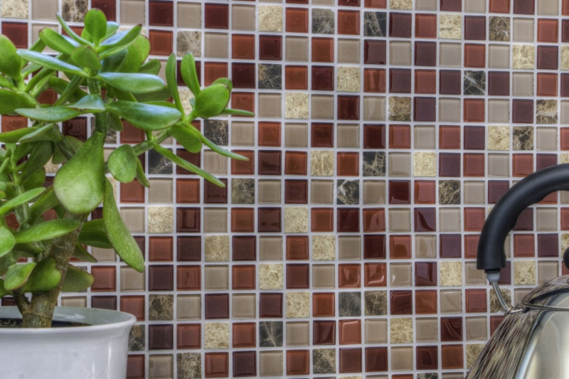 Mosaic tiles kitchen splashback self-adhesive stone beige brown glass mosaic stone beige brown emperador MOS200-4M352_f