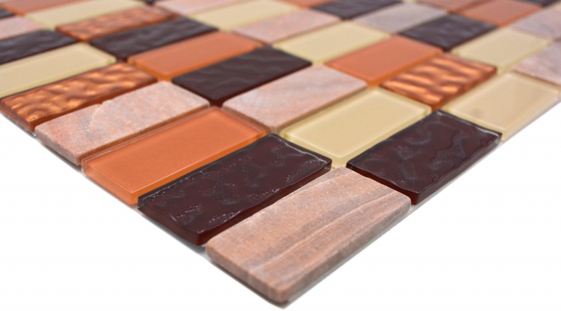 Mosaic tiles kitchen splashback self-adhesive stone beige brown rectangle glass mosaic stone beige brown MOS200-4MS75_f