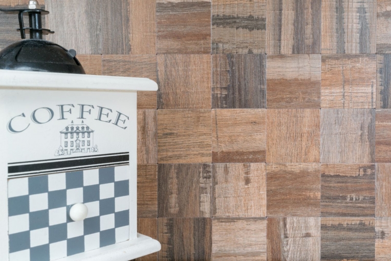 Mosaic tiles kitchen splashback self-adhesive aluminum brown metal wood look dark MOS200-2122_f