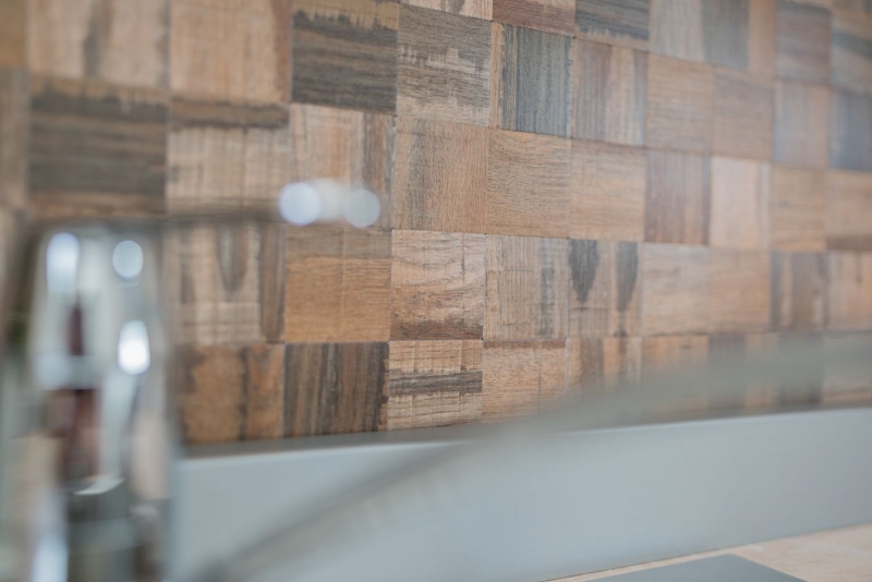 Mosaic tiles kitchen splashback self-adhesive aluminum brown metal wood look dark MOS200-2122_f