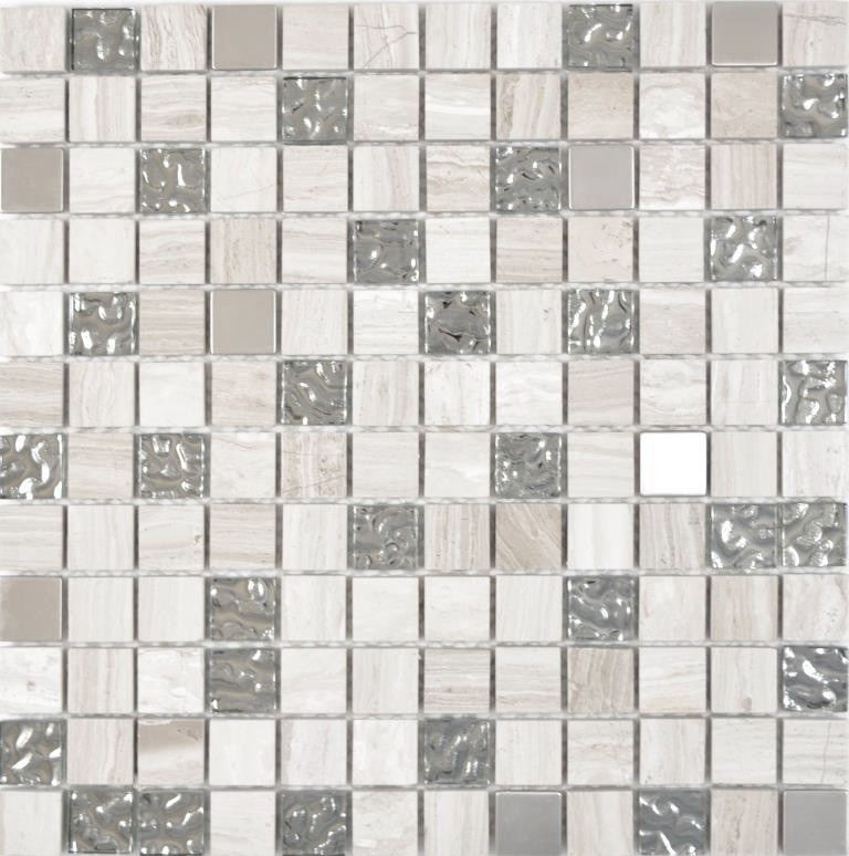 Square crystal/stone/steel mix wood white mosaic tile wall tile backsplash kitchen bathroom MOS82-0108_f